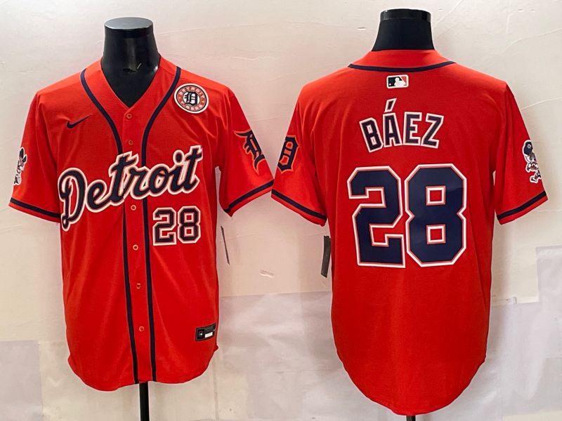Men 2025 Detroit Tigers #28 Baez Orange Nike MLB Jersey style 05